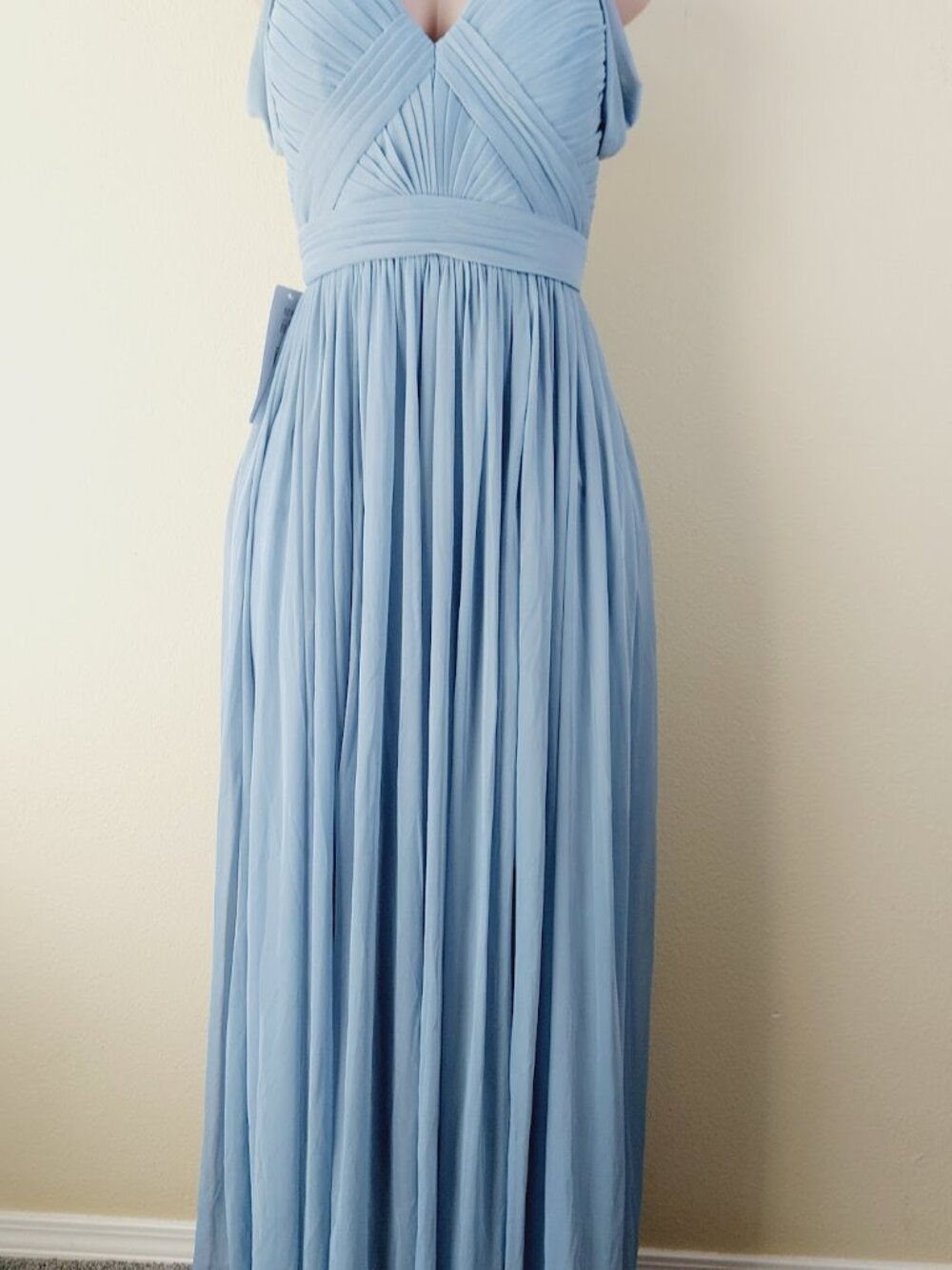 Azazie Women's Dusty Blue Calla Stretch-Mesh Long Maxi Bridesmaid Dress Size 10 - Picture 2 of 16